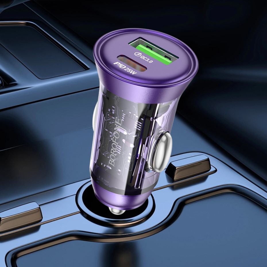 Incarcator Auto Borofone BZ26A Shadow USB + TYPE C - PD 43W 3A -Mov Transparent - 3 | YEO
